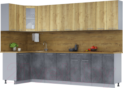 Кухонный гарнитур Интерлиния Мила 12x30 (дуб золотой/бетон портленд/дуб бунратти) - фото