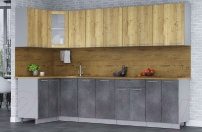 Кухонный гарнитур Интерлиния Мила 12x30 (дуб золотой/бетон портленд/дуб бунратти)