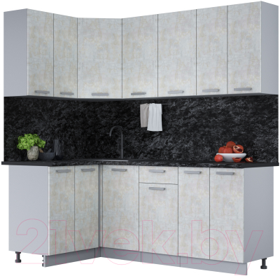 Кухонный гарнитур Интерлиния Мила Лайт 1.2x2.0 (бетон лайт/бетон лайт/кастилло темный) - фото