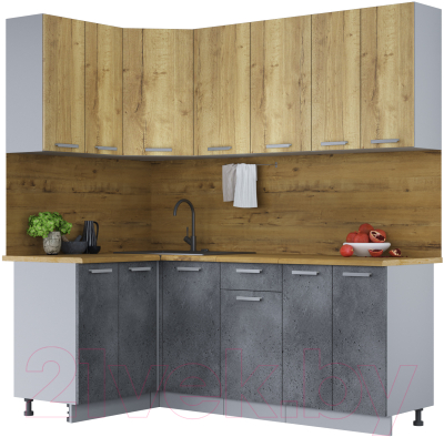 Кухонный гарнитур Интерлиния Мила Лайт 1.2x2.0 (дуб золотой/бетон портленд/дуб бунратти) - фото