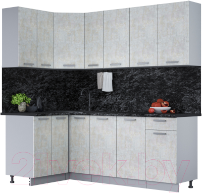 Кухонный гарнитур Интерлиния Мила Лайт 1.2x2.1 (бетон лайт/бетон лайт/кастилло темный) - фото