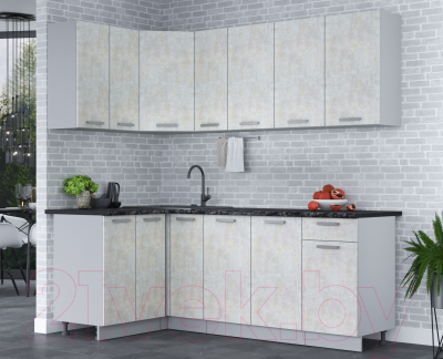 Кухонный гарнитур Интерлиния Мила Лайт 1.2x2.1 (бетон лайт/бетон лайт/кастилло темный)