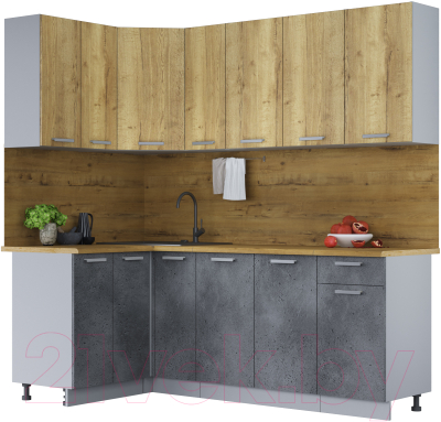 Кухонный гарнитур Интерлиния Мила Лайт 1.2x2.1 (дуб золотой/бетон портленд/дуб бунратти) - фото