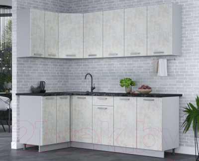 Кухонный гарнитур Интерлиния Мила Лайт 1.2x2.2 (бетон лайт/бетон лайт/кастилло темный)