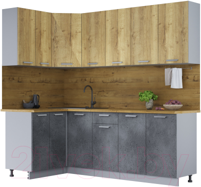 Кухонный гарнитур Интерлиния Мила Лайт 1.2x2.2 (дуб золотой/бетон портленд/дуб бунратти) - фото