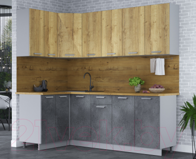 Кухонный гарнитур Интерлиния Мила Лайт 1.2x2.2 (дуб золотой/бетон портленд/дуб бунратти)