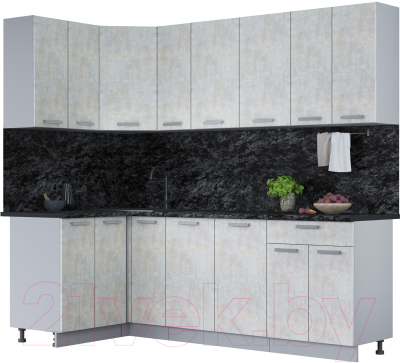 Кухонный гарнитур Интерлиния Мила Лайт 1.2x2.3 (бетон лайт/бетон лайт/кастилло темный) - фото