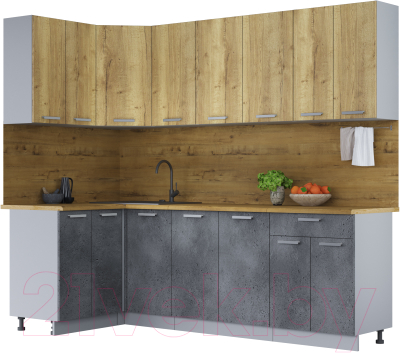 Кухонный гарнитур Интерлиния Мила Лайт 1.2x2.4 (дуб золотой/бетон портленд/дуб бунратти) - фото