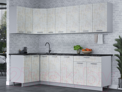 Кухонный гарнитур Интерлиния Мила Лайт 1.2x2.5 (бетон лайт/бетон лайт/кастилло темный)