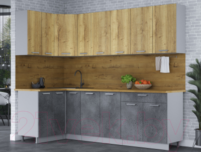 Кухонный гарнитур Интерлиния Мила Лайт 1.2x2.5 (дуб золотой/бетон портленд/дуб бунратти)