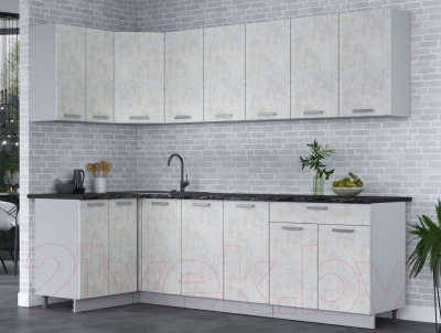 Кухонный гарнитур Интерлиния Мила Лайт 1.2x2.6 (бетон лайт/бетон лайт/кастилло темный)