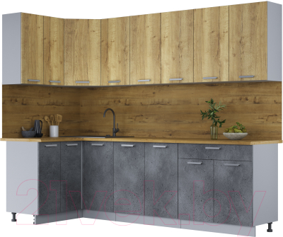 Кухонный гарнитур Интерлиния Мила Лайт 1.2x2.6 (дуб золотой/бетон портленд/дуб бунратти) - фото
