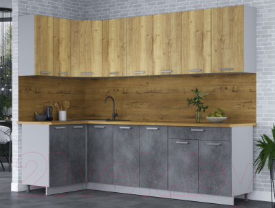 Кухонный гарнитур Интерлиния Мила Лайт 1.2x2.6 (дуб золотой/бетон портленд/дуб бунратти)