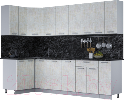 Кухонный гарнитур Интерлиния Мила Лайт 1.2x2.7 (бетон лайт/бетон лайт/кастилло темный) - фото