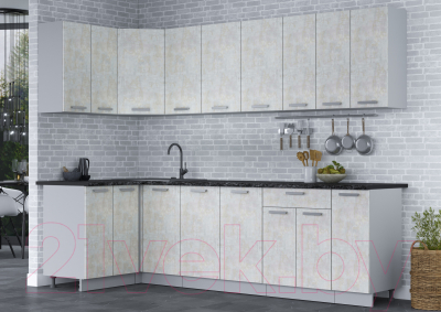 Кухонный гарнитур Интерлиния Мила Лайт 1.2x2.7 (бетон лайт/бетон лайт/кастилло темный)