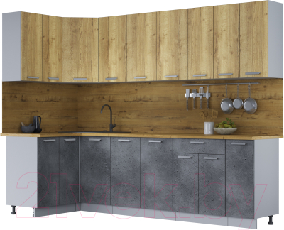 Кухонный гарнитур Интерлиния Мила Лайт 1.2x2.7 (дуб золотой/бетон портленд/дуб бунратти) - фото