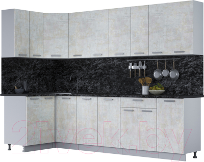 Кухонный гарнитур Интерлиния Мила Лайт 1.2x2.8 (бетон лайт/бетон лайт/кастилло темный) - фото