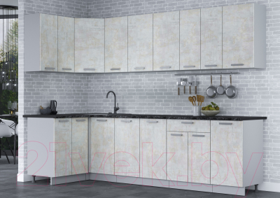 Кухонный гарнитур Интерлиния Мила Лайт 1.2x2.8 (бетон лайт/бетон лайт/кастилло темный)