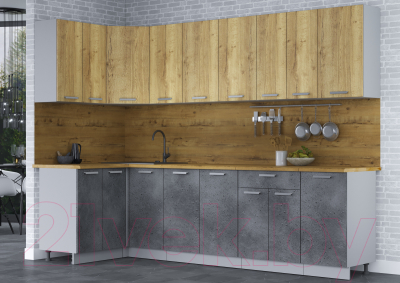 Кухонный гарнитур Интерлиния Мила Лайт 1.2x2.8 (дуб золотой/бетон портленд/дуб бунратти)