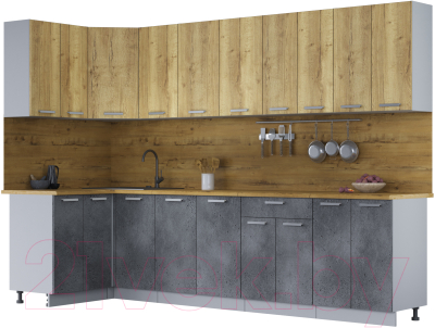 Кухонный гарнитур Интерлиния Мила Лайт 1.2x3.0 (дуб золотой/бетон портленд/дуб бунратти) - фото