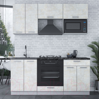 Кухонный гарнитур Интерлиния Мила Лайт 1.8 ВТ (бетон лайт/бетон лайт/кастилло темный)