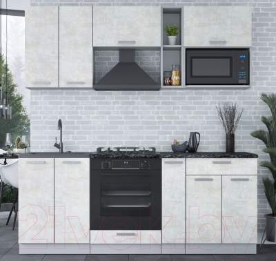 Кухонный гарнитур Интерлиния Мила Лайт 2.0 ВТ (бетон лайт/бетон лайт/кастилло темный)