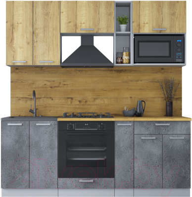 Кухонный гарнитур Интерлиния Мила Лайт 2.0 ВТ (дуб золотой/бетон портленд/дуб бунратти) - фото