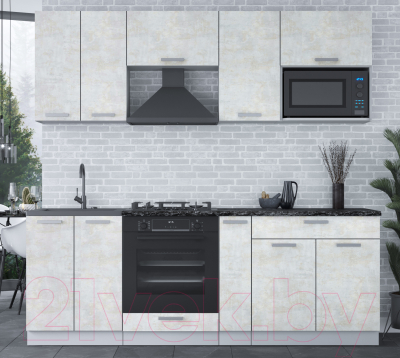 Кухонный гарнитур Интерлиния Мила Лайт 2.2 ВТ (бетон лайт/бетон лайт/кастилло темный)