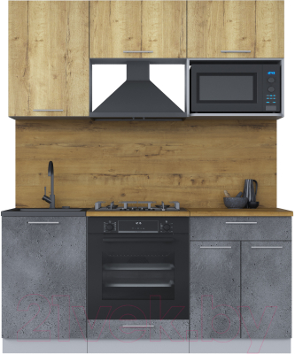 Кухонный гарнитур Интерлиния Мила 1.7 ВТ (дуб золотой/бетон портленд/дуб бунратти) - фото