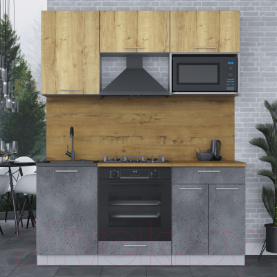 Кухонный гарнитур Интерлиния Мила 1.7 ВТ (дуб золотой/бетон портленд/дуб бунратти)