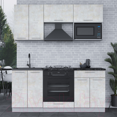 Кухонный гарнитур Интерлиния Мила 1.8 ВТ (бетон лайт/бетон лайт/кастилло темный)