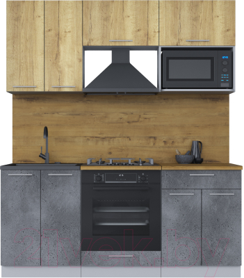 Кухонный гарнитур Интерлиния Мила 1.8 ВТ (дуб золотой/бетон портленд/дуб бунратти) - фото