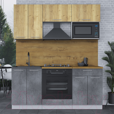 Кухонный гарнитур Интерлиния Мила 1.8 ВТ (дуб золотой/бетон портленд/дуб бунратти)