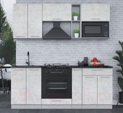 Кухонный гарнитур Интерлиния Мила 2.0 ВТ (бетон лайт/бетон лайт/кастилло темный)