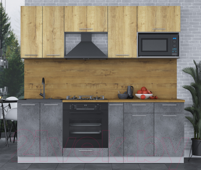 Кухонный гарнитур Интерлиния Мила 2.2 ВТ (дуб золотой/бетон портленд/дуб бунратти)