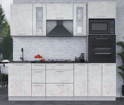 Кухонный гарнитур Интерлиния Мила 2.3 ВТ (бетон лайт/бетон лайт/кастилло темный)