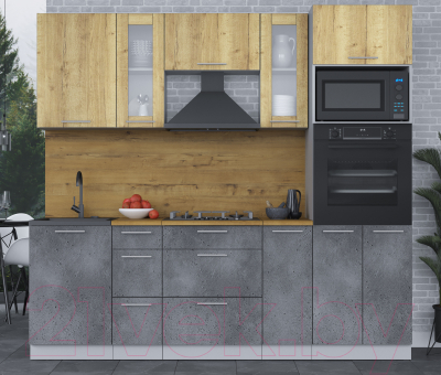 Кухонный гарнитур Интерлиния Мила 2.3 ВТ (дуб золотой/бетон портленд/дуб бунратти)