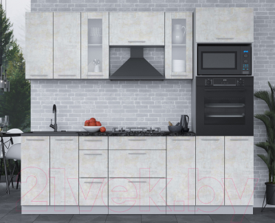 Кухонный гарнитур Интерлиния Мила 2.4 ВТ (бетон лайт/бетон лайт/кастилло темный)