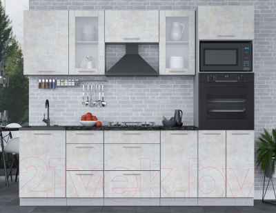 Кухонный гарнитур Интерлиния Мила 2.5 ВТ (бетон лайт/бетон лайт/кастилло темный)