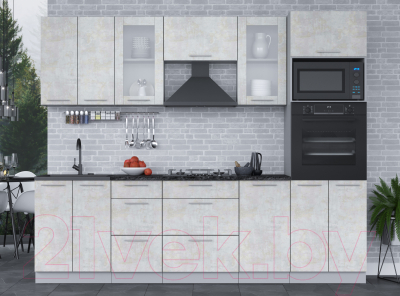 Кухонный гарнитур Интерлиния Мила 2.6 ВТ (бетон лайт/бетон лайт/кастилло темный)