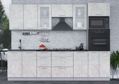 Кухонный гарнитур Интерлиния Мила 2.8 ВТ (бетон лайт/бетон лайт/кастилло темный)