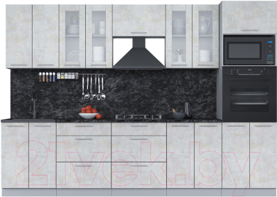 Кухонный гарнитур Интерлиния Мила 3.0 ВТ (бетон лайт/бетон лайт/кастилло темный) - фото