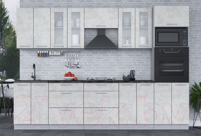 Кухонный гарнитур Интерлиния Мила 3.0 ВТ (бетон лайт/бетон лайт/кастилло темный)