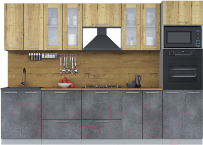 Кухонный гарнитур Интерлиния Мила 3.0 ВТ (дуб золотой/бетон портленд/дуб бунратти) - фото