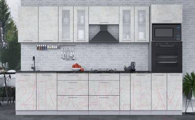 Кухонный гарнитур Интерлиния Мила 3.2 ВТ (бетон лайт/бетон лайт/кастилло темный)