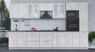 Кухонный гарнитур Интерлиния Мила 3.6 ВТ (бетон лайт/бетон лайт/кастилло темный)