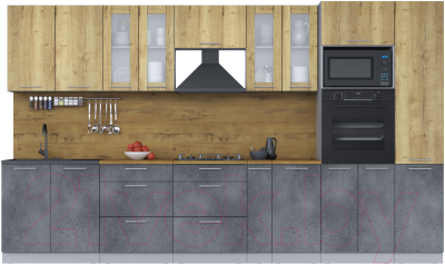 Кухонный гарнитур Интерлиния Мила 3.6 ВТ (дуб золотой/бетон портленд/дуб бунратти) - фото