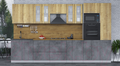Кухонный гарнитур Интерлиния Мила 3.6 ВТ (дуб золотой/бетон портленд/дуб бунратти)