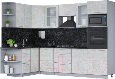 Кухонный гарнитур Интерлиния Мила 1.68х2.8 левая (бетон лайт/бетон лайт/кастилло темный) - фото