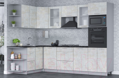 Кухонный гарнитур Интерлиния Мила 1.68х2.8 левая (бетон лайт/бетон лайт/кастилло темный)